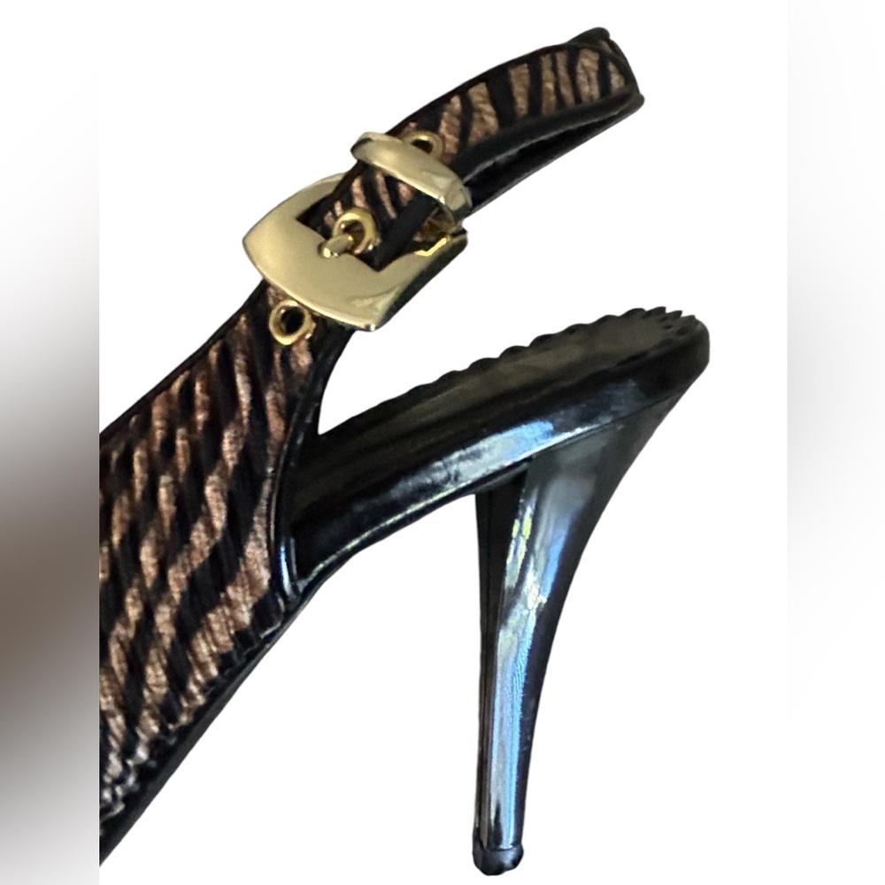 NWOT J Renee Tiger Print Black/BrownTan Pleated Fabric Slingback Heels Size 9 - Picture 9 of 14